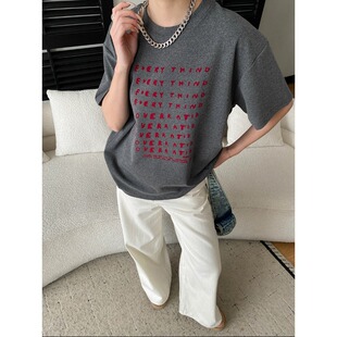 随性松弛感慵懒字母印花圆领显瘦加厚磨毛短袖T恤