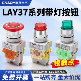 LAY37 11D带灯自复位自锁按钮开关平头急停旋钮一开一闭Y090LAY7