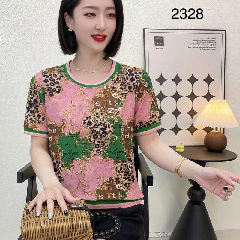 大码妈妈夏季新款短袖女中老年夏季加大印花圆领T恤奶奶宽松上衣