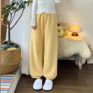 冬季加厚暖黄色软绵绵花苞睡裤女米粒绒束脚可外穿遛弯家居长裤女