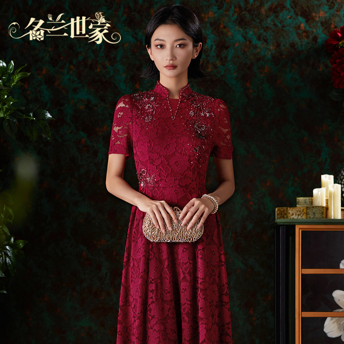 名兰世家新中式礼服女夏季新款喜婆婆高端大气上档次红色连衣裙图片
