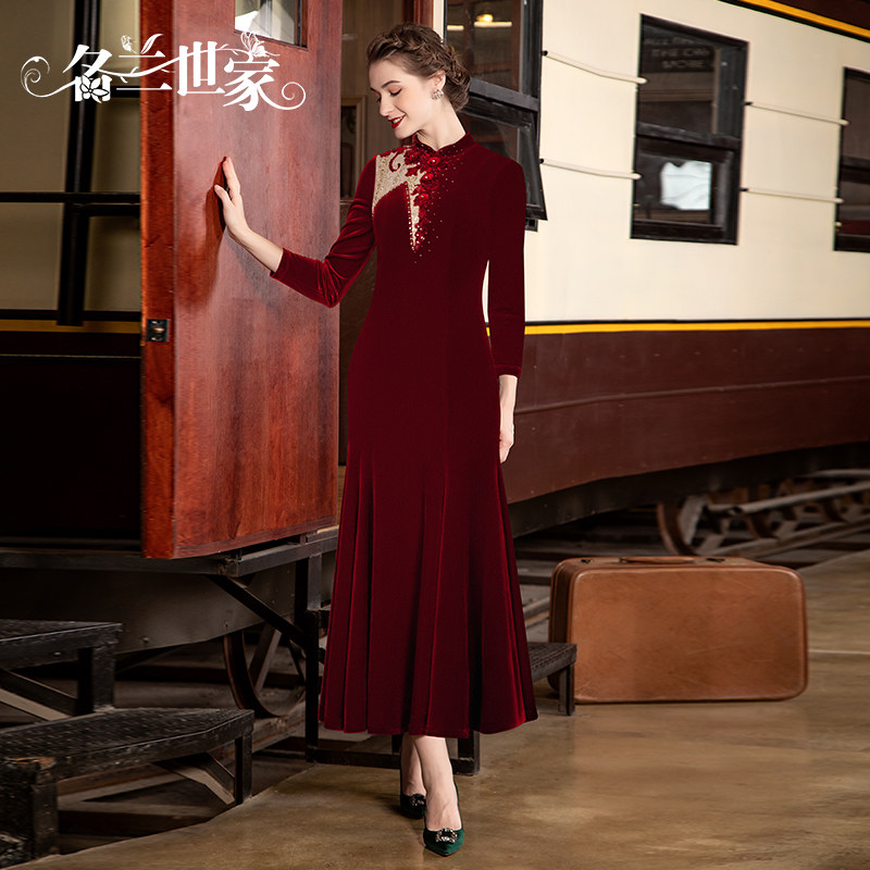 名兰世家婚宴装丝绒高贵裙子图片