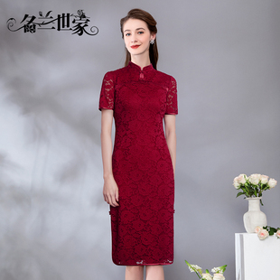 名兰世家妈妈婚礼旗袍礼服新中式 国风原创蕾丝连衣裙改良高端短款