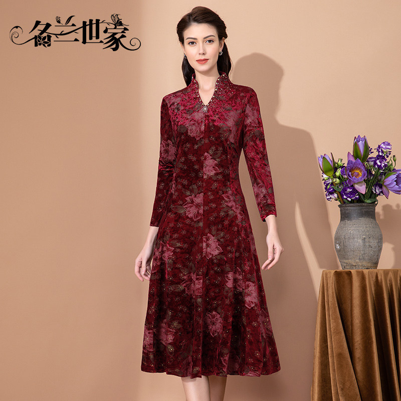 名兰世家婚礼妈妈礼服日常可穿喜婆婆高端丝绒连衣裙原创设计品牌