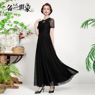 名媛风黑色连衣裙长裙日常可穿妈妈礼服晚装 名兰世家夏季 新款