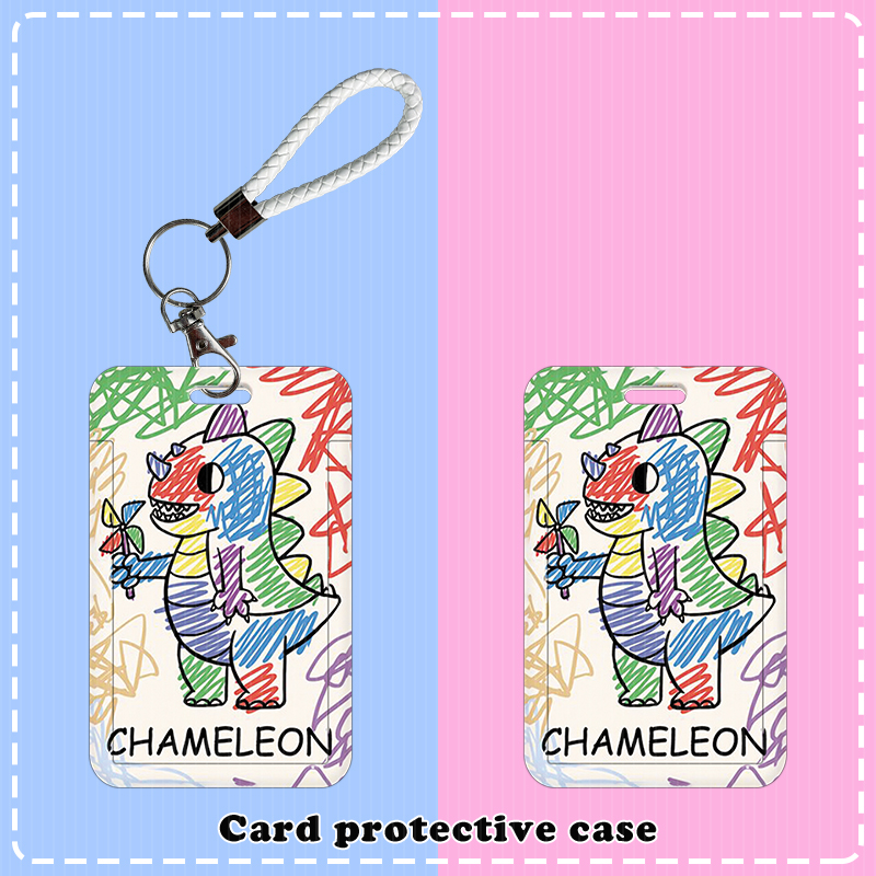 涂鸦小恐龙学生滑盖卡套饭卡公交卡厂牌胸牌身份证件保护套校园