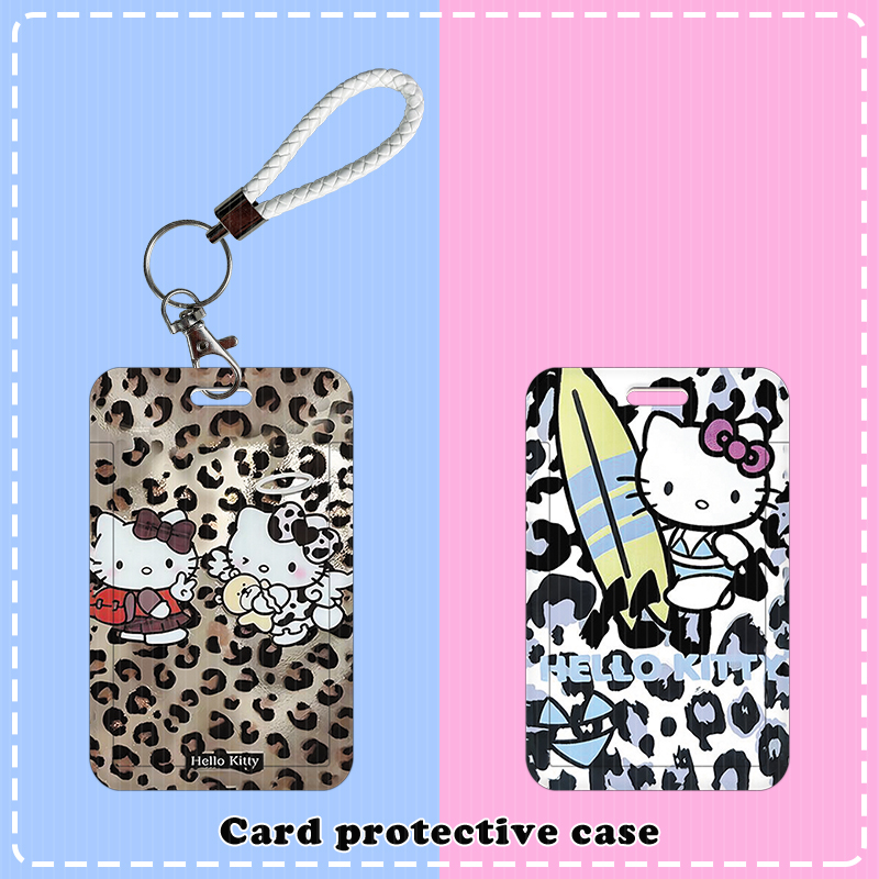 黄豹纹凯蒂猫学生滑盖卡套饭卡公交卡厂牌胸牌身份证件保护套校园