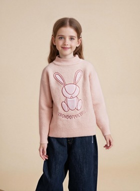 舒适新款女童水貂绒毛衣儿童秋冬洋气打底衫宝宝冬装套头加厚上衣