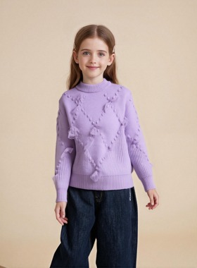 女童洋气套头毛衣秋冬舒适新款儿童宽松针织衫中大童加绒加厚上衣