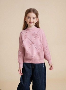 内搭新款女童冬季网纱毛衣拼接套头毛线加厚打底衫绑带洋气女孩潮