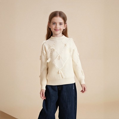 舒适新款加厚女童洋气绑带毛衣舒适上衣淑女风儿童大童爆款针织衫