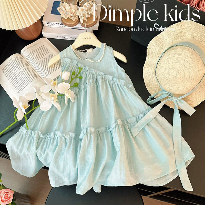 小女孩儿童宝宝夏季装甜美木耳花边清新蓝色无袖棉布背心连衣裙子,童装/婴儿装/亲子装,连衣裙,淘宝优惠券,粉丝福利购,淘宝优惠卷