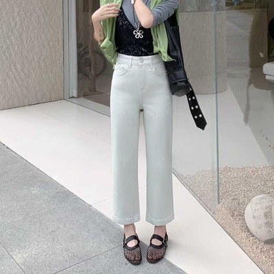 四面弹法棍裤！2026春季新款奶杏色牛仔裤女九分烟管裤高腰显瘦