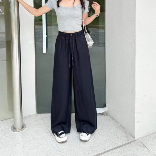 慕思雨2026夏季新款莱赛尔亚麻混纺垂感阔腿休闲裤女宽松直筒长裤