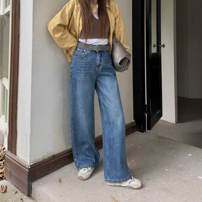 加绒加厚冬季阔腿牛仔裤垂感直筒