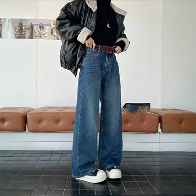 软糯有弹！韩尚裤业2025秋冬加绒薄绒植绒窄版直筒牛仔裤女阔腿裤