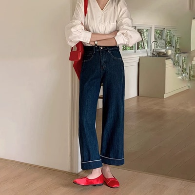 【SM家】高货！四面弹2026春季普洗蓝奶奶裤女九分小个子牛仔裤