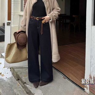 爆犀牛2025冬季新款宽松防褪色加绒加厚阔腿牛仔裤女高腰直筒长裤