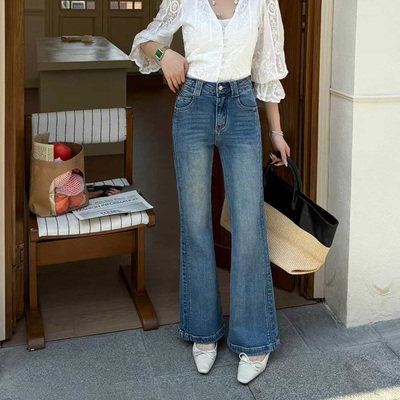 裤长100CM！四面弹春季新款版型超好看的微喇裤女喇叭牛仔裤高腰