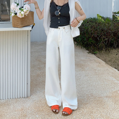 天丝混纺四面弹！2026夏季高腰直筒裤女宽松白色阔腿裤牛仔裤长裤
