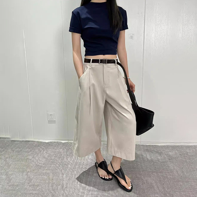 冰丝棉料！韩尚裤业2025夏薄款七分裤女休闲裤慵懒风梨型身材阔腿