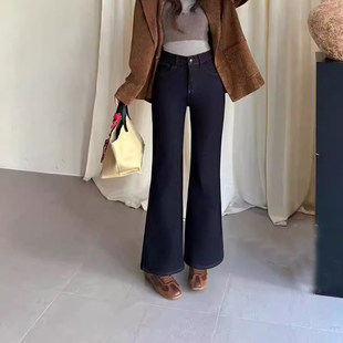 女小个子显瘦喇叭裤 韩尚裤 加绒高腰弹力微喇牛仔裤 新款 业2025冬季
