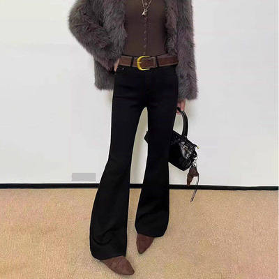 高腰弹力修身加绒加厚微喇牛仔裤