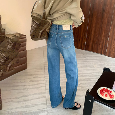 360°完美弹 2026春夏四面弹窄版直筒裤女牛仔裤浅蓝色高腰显瘦