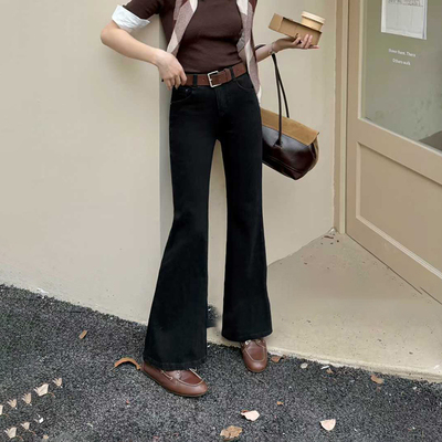 秋冬加绒微喇牛仔裤女显瘦喇叭裤