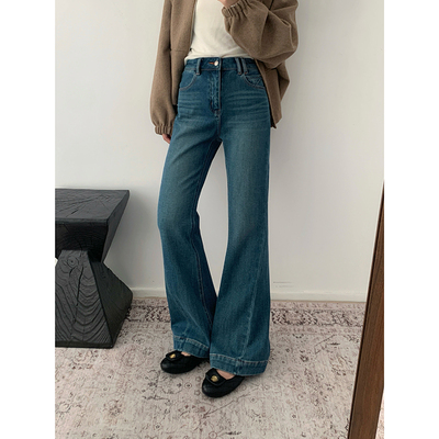 高货预警！2025加绒加厚不贴腿微喇裤女四面弹牛仔裤筒喇裤长裤