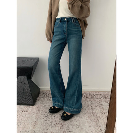 高货预警！2025加绒加厚不贴腿微喇裤女四面弹牛仔裤筒喇裤长裤