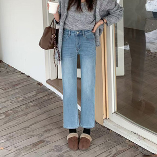 女九分烟管裤 加绒加厚四面弹浅色牛仔裤 2025冬季 小个子优先选择