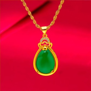 水滴绿吊坠项链金色皇冠项链母亲节生日礼物送妈妈送爱人礼物饰品