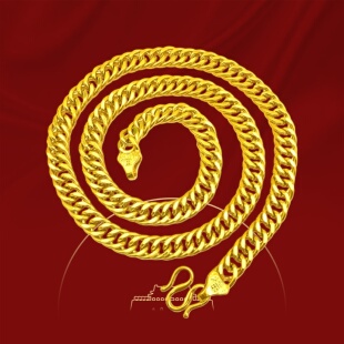 新款福字头马鞭项链8mm金色项链男女款首饰古巴链男士大金色链子