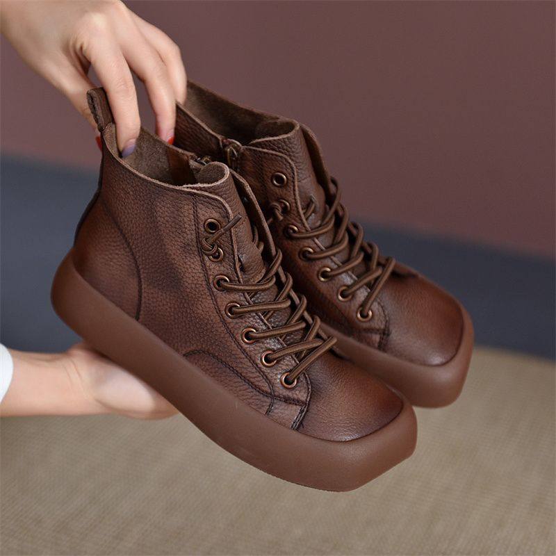 棕色马丁靴女2025年秋冬季新款英伦风软底软面真皮加绒低跟短厚底,女鞋,马丁靴,淘宝优惠券,粉丝福利购,淘宝优惠卷