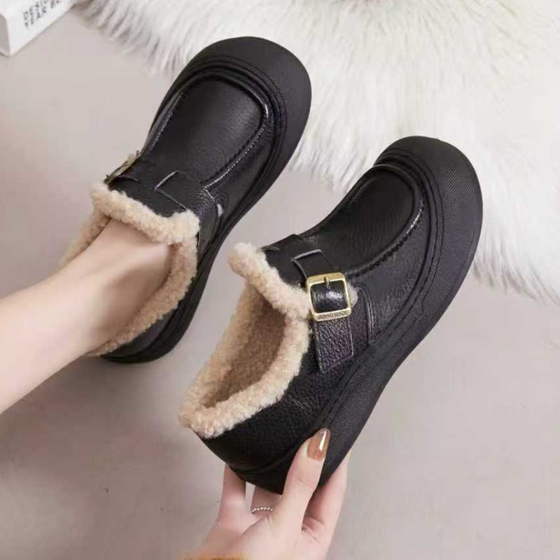韩版加绒乐福鞋平底保暖