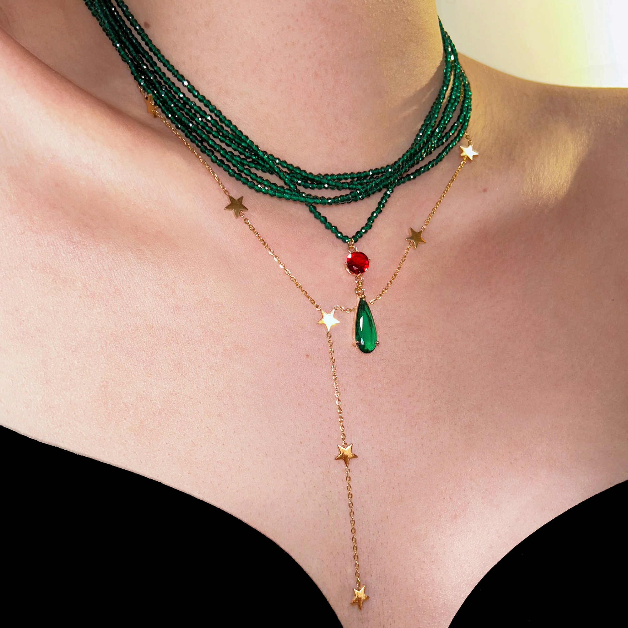 SU浮空岛绿野小众设计感锁骨链