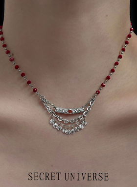 SU浮空岛「大祭司」苗疆少女原创小众高级感锁骨链暗红色转筒项链