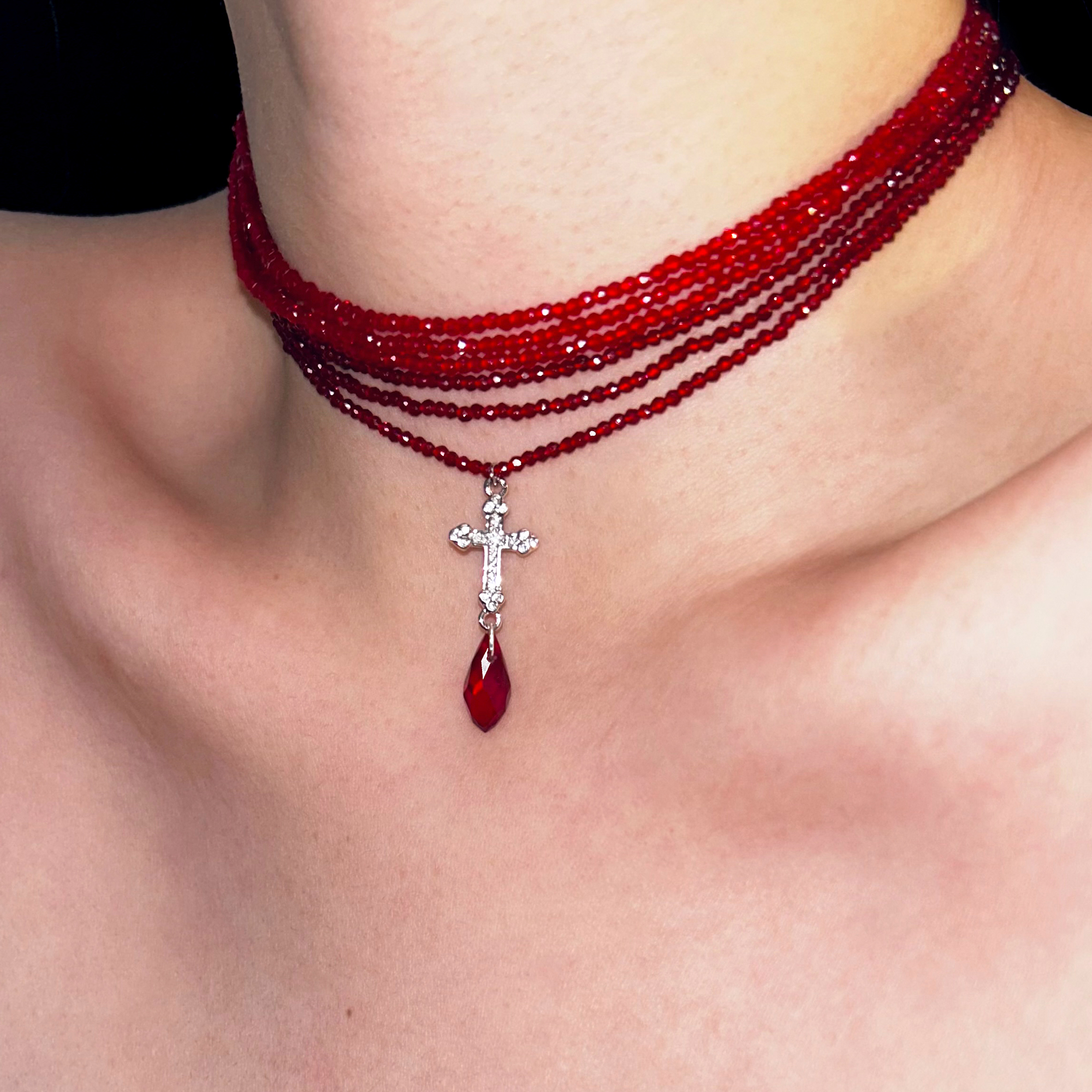 浮空岛红玫瑰原创小众项链