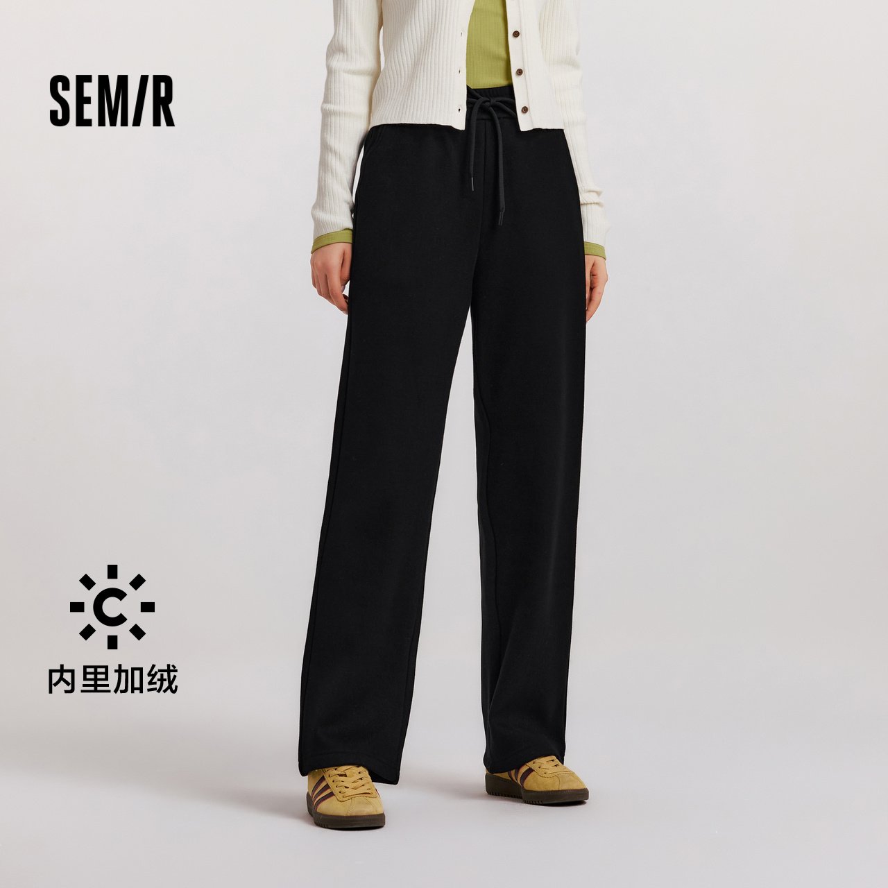 森马日系加绒仿呢阔腿休闲裤女