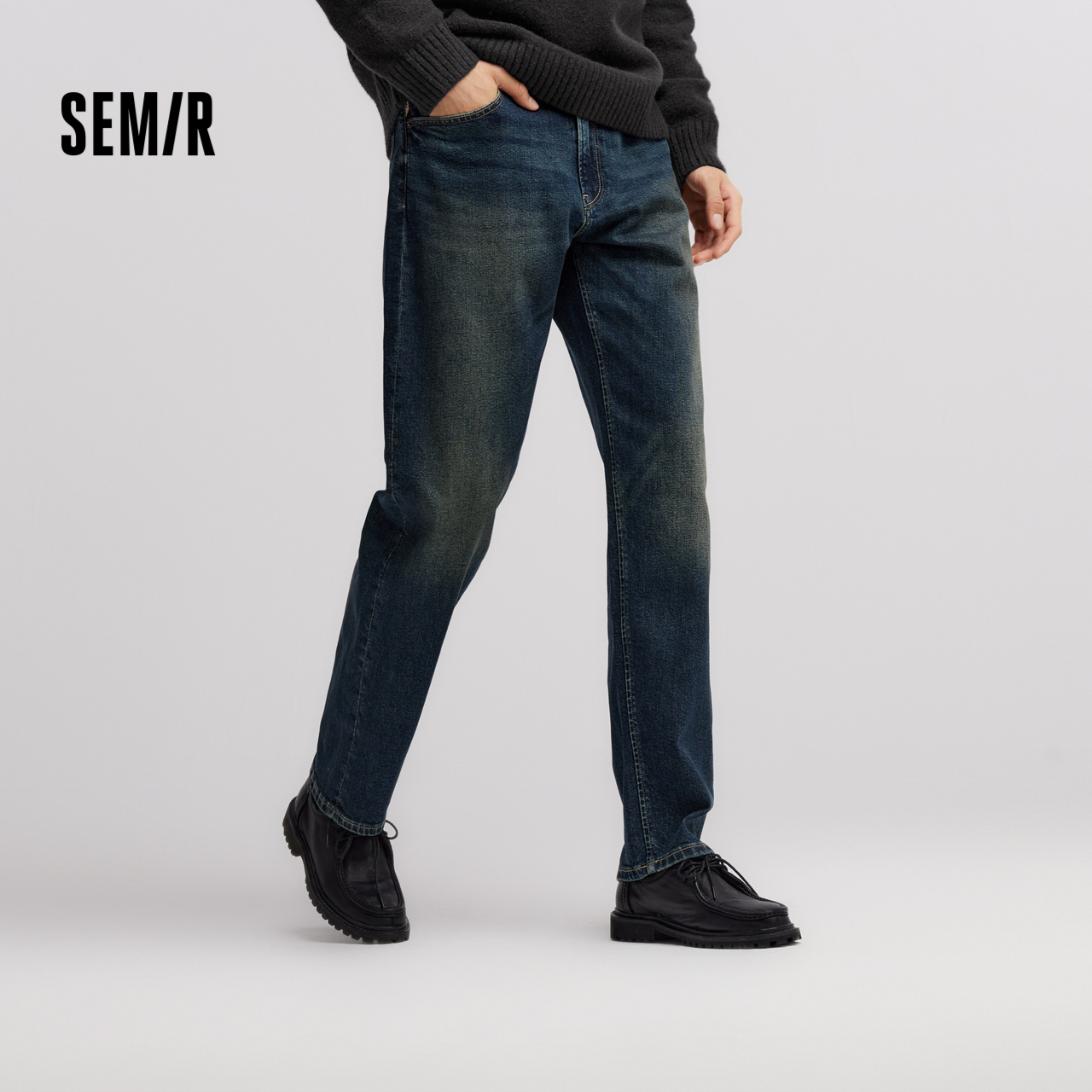 森马复古直筒裤时尚提花牛仔裤男