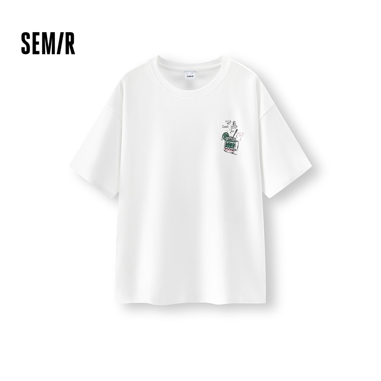 森马短袖T恤男夏前后胸彩色线性插画印花针织衫宽松圆领套头上衣