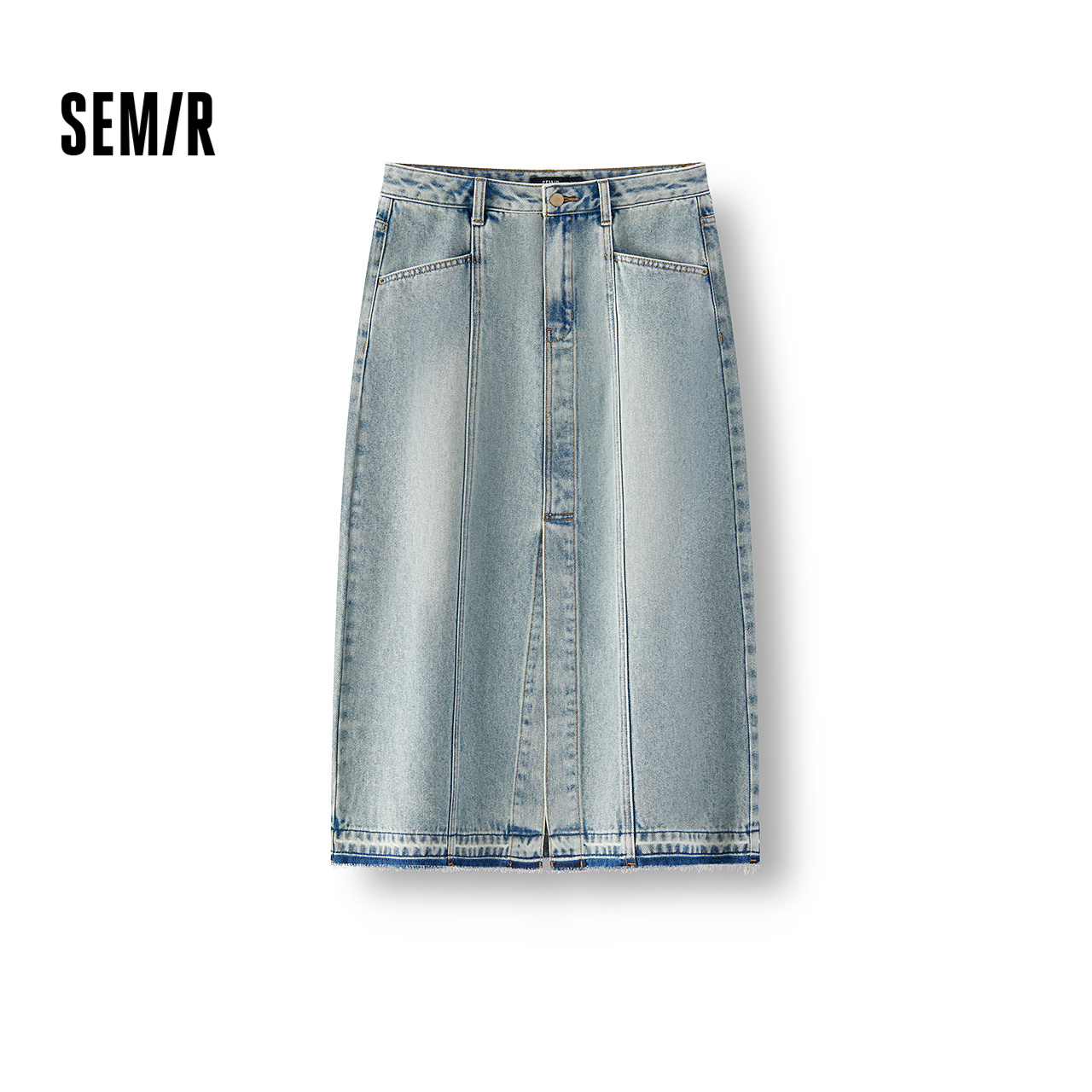 森马分割开叉直筒牛仔半身裙女