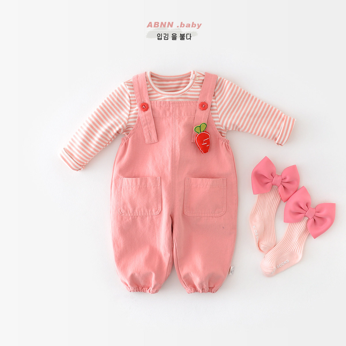 女童纯棉裤子秋季新款婴幼儿棉质背带裤春装韩版女宝宝卡通连体裤