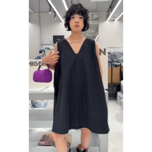 女裝 秒發(fā)詩歌蘭88A233百搭時(shí)髦黑V領(lǐng)后背綁帶顯瘦背心裙25夏新款