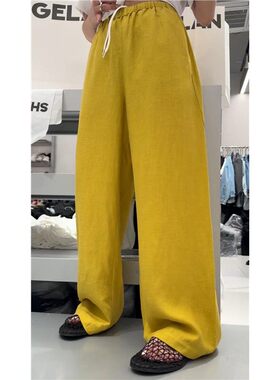 秒发2026春季欧货 诗歌兰52175时髦百搭松紧腰直筒麻料休闲裤女