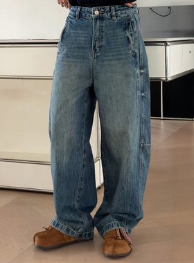 秒发诗歌兰95136舒适弯刀牛仔裤水洗感宽松百搭女秋冬新品2025