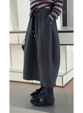 秒发诗歌兰96616小众时尚设计感松紧腰休闲菱形格棉裙女25秋冬款