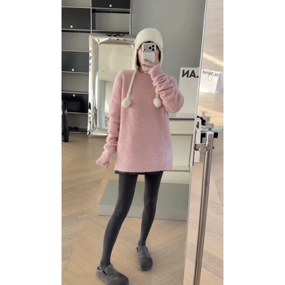 秒发25036时髦气质灰色圆领宽松慵懒风套头毛衣女2025秋冬