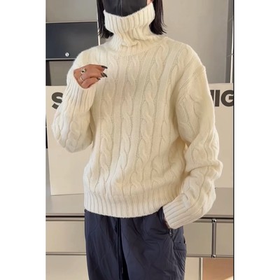 秒发新款诗歌兰5059慵懒百搭温柔高领短款麻花纹毛衣女2026新年